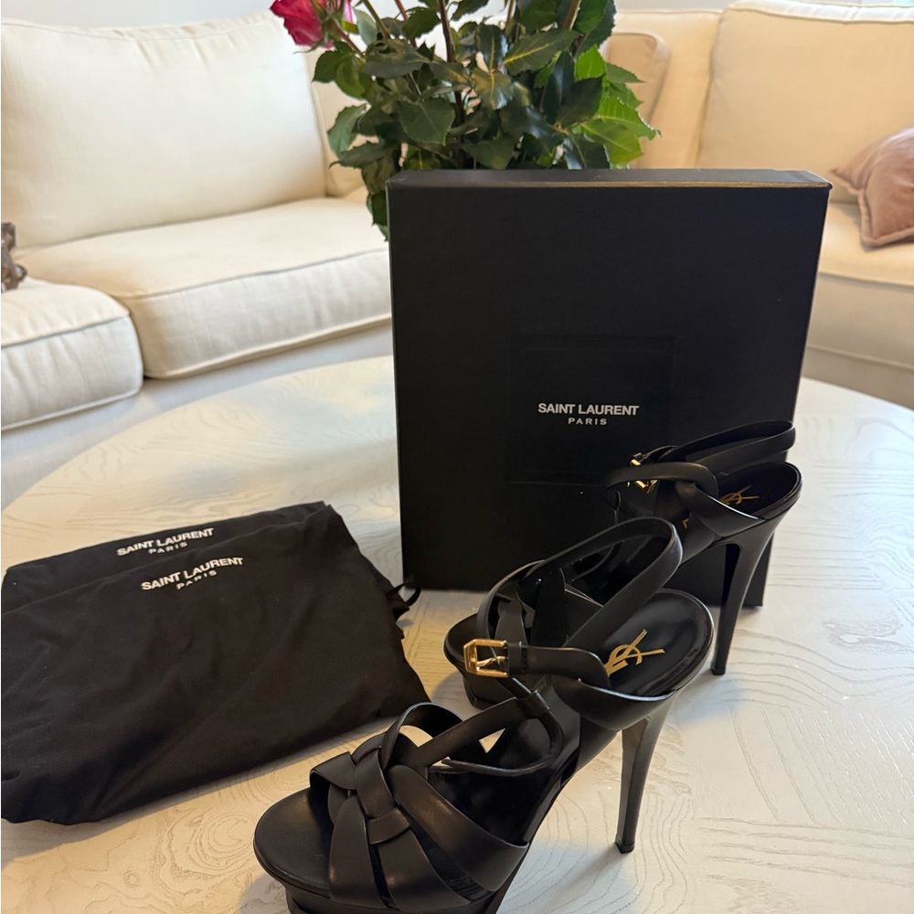 Saint Laurent Black Tribute Sandal Heels